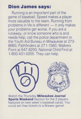 1985 Milwaukee Brewers Police #NNO Dion James Back