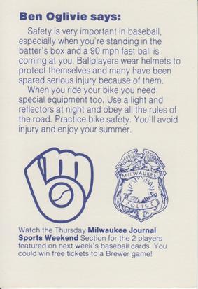 1985 Milwaukee Brewers Police #NNO Ben Oglivie Back