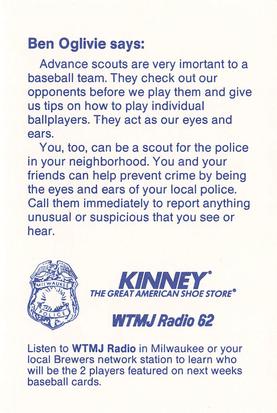 1986 Milwaukee Brewers Police #NNO Ben Oglivie Back