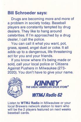1986 Milwaukee Brewers Police #NNO Bill Schroeder Back