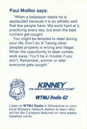 1987 Milwaukee Brewers Police #NNO Paul Molitor Back