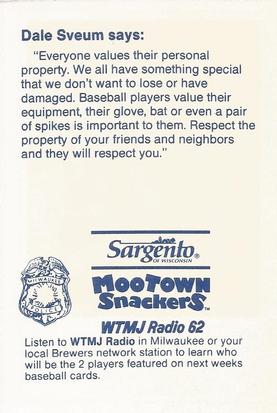 1989 Milwaukee Brewers Police #NNO Dale Sveum Back