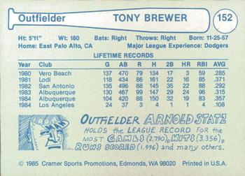1985 Cramer Albuquerque Dukes #152 Tony Brewer Back