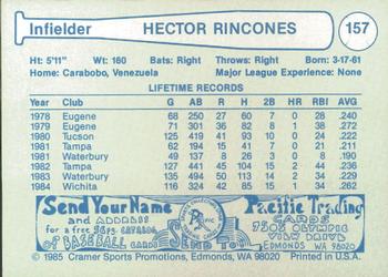1985 Cramer Albuquerque Dukes #157 Hector Rincones Back