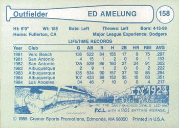 1985 Cramer Albuquerque Dukes #158 Ed Amelung Back