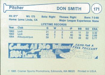 1985 Cramer Albuquerque Dukes #171 Don Smith Back