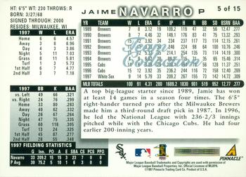1998 Score Chicago White Sox #5 Jaime Navarro Back
