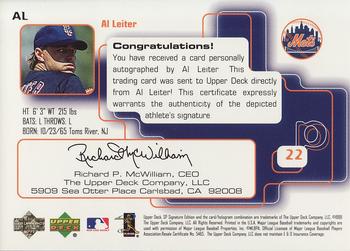 1999 SP Signature Edition - Autographs #AL Al Leiter  Back