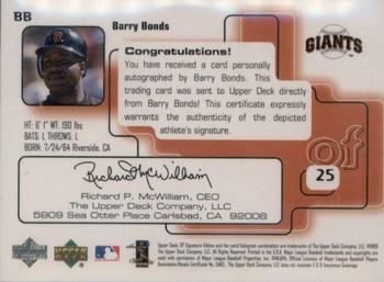 1999 SP Signature Edition - Autographs #BB Barry Bonds  Back