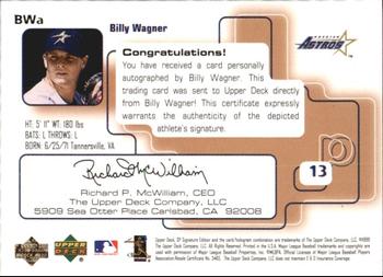 1999 SP Signature Edition - Autographs #BWA Billy Wagner  Back