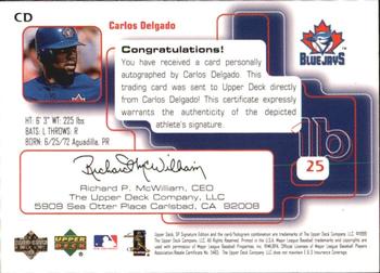 1999 SP Signature Edition - Autographs #CD Carlos Delgado  Back