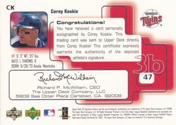 1999 SP Signature Edition - Autographs #CK Corey Koskie  Back