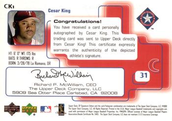 1999 SP Signature Edition - Autographs #CKI Cesar King  Back