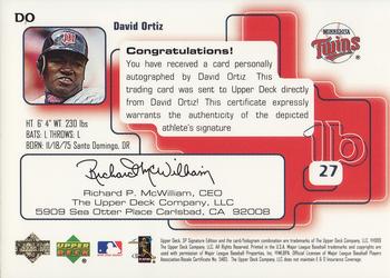 1999 SP Signature Edition - Autographs #DO David Ortiz  Back