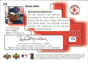 1999 SP Signature Edition - Autographs #DS Donnie Sadler  Back