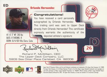 1999 SP Signature Edition - Autographs #ED Orlando Hernandez Back