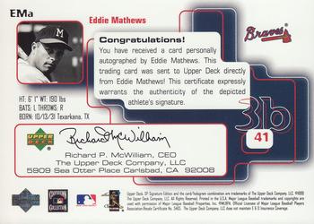 1999 SP Signature Edition - Autographs #EMa Eddie Mathews  Back