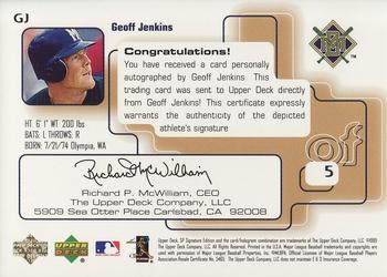1999 SP Signature Edition - Autographs #GJ Geoff Jenkins  Back