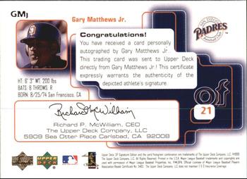1999 SP Signature Edition - Autographs #GMj Gary Matthews Jr.  Back