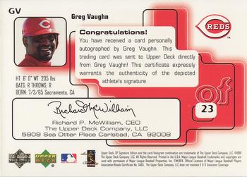 1999 SP Signature Edition - Autographs #GV Greg Vaughn  Back