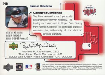 1999 SP Signature Edition - Autographs #HK Harmon Killebrew  Back