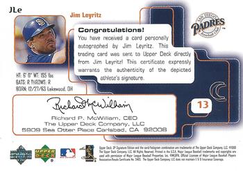 1999 SP Signature Edition - Autographs #JLe Jim Leyritz  Back