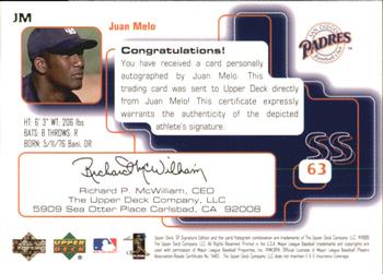 1999 SP Signature Edition - Autographs #JM Juan Melo  Back
