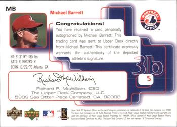 1999 SP Signature Edition - Autographs #MB Michael Barrett  Back