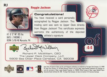 1999 SP Signature Edition - Autographs #RJ Reggie Jackson Back