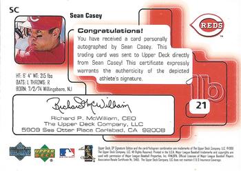 1999 SP Signature Edition - Autographs #SC Sean Casey  Back
