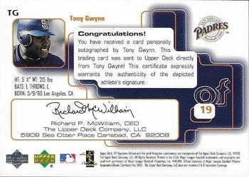 1999 SP Signature Edition - Autographs #TG Tony Gwynn  Back