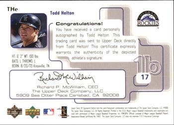 1999 SP Signature Edition - Autographs #THe Todd Helton  Back