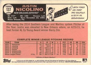 2015 Topps Heritage Minor League - Blue #137 Justin Nicolino Back