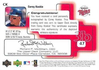 1999 SP Signature Edition - Autographs Gold #CK Corey Koskie  Back