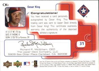 1999 SP Signature Edition - Autographs Gold #CKI Cesar King  Back