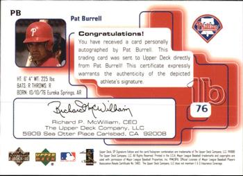 1999 SP Signature Edition - Autographs Gold #PB Pat Burrell  Back