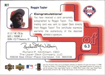 1999 SP Signature Edition - Autographs Gold #RT Reggie Taylor  Back