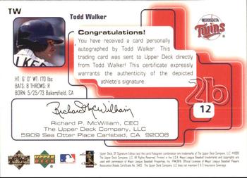 1999 SP Signature Edition - Autographs Gold #TW Todd Walker  Back