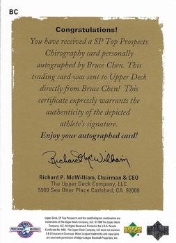 1999 SP Top Prospects - Chirography #BC Bruce Chen  Back