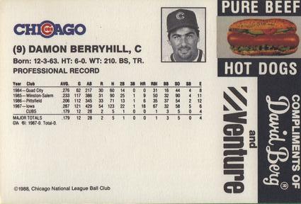 1988 David Berg Chicago Cubs #NNO Damon Berryhill Back