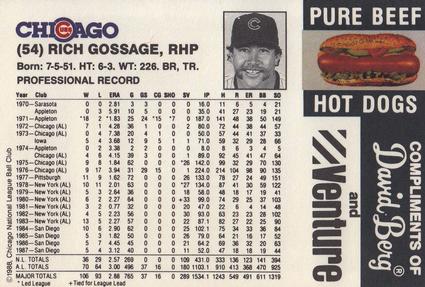 1988 David Berg Chicago Cubs #NNO Rich Gossage Back