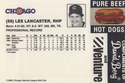 1988 David Berg Chicago Cubs #NNO Les Lancaster Back