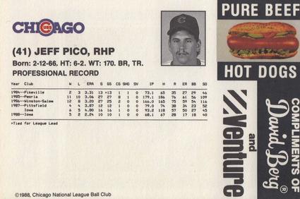 1988 David Berg Chicago Cubs #NNO Jeff Pico Back