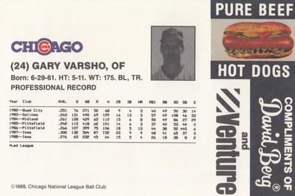 1988 David Berg Chicago Cubs #NNO Gary Varsho Back