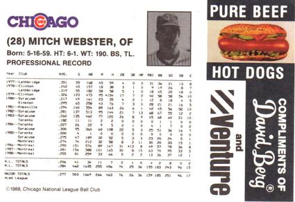 1988 David Berg Chicago Cubs #NNO Mitch Webster Back