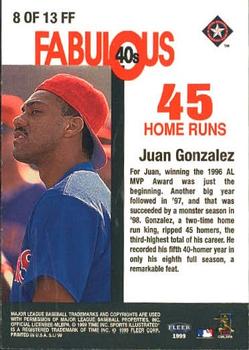 1999 Sports Illustrated - Fabulous 40s #8FF Juan Gonzalez  Back