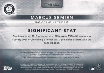 2015 Topps Triple Threads - Autographed Relics #TTAR-MS3 Marcus Semien Back