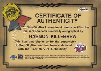 1999 Sports Illustrated Greats of the Game - Autographs #NNO Harmon Killebrew Back