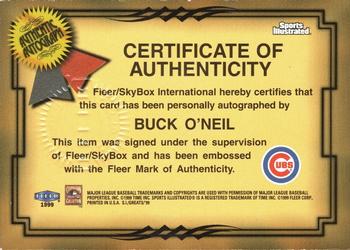 1999 Sports Illustrated Greats of the Game - Autographs #NNO Buck O'Neil Back