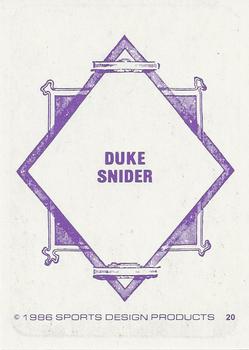 1986 Sports Design Products JD McCarthy #20 Duke Snider Back
